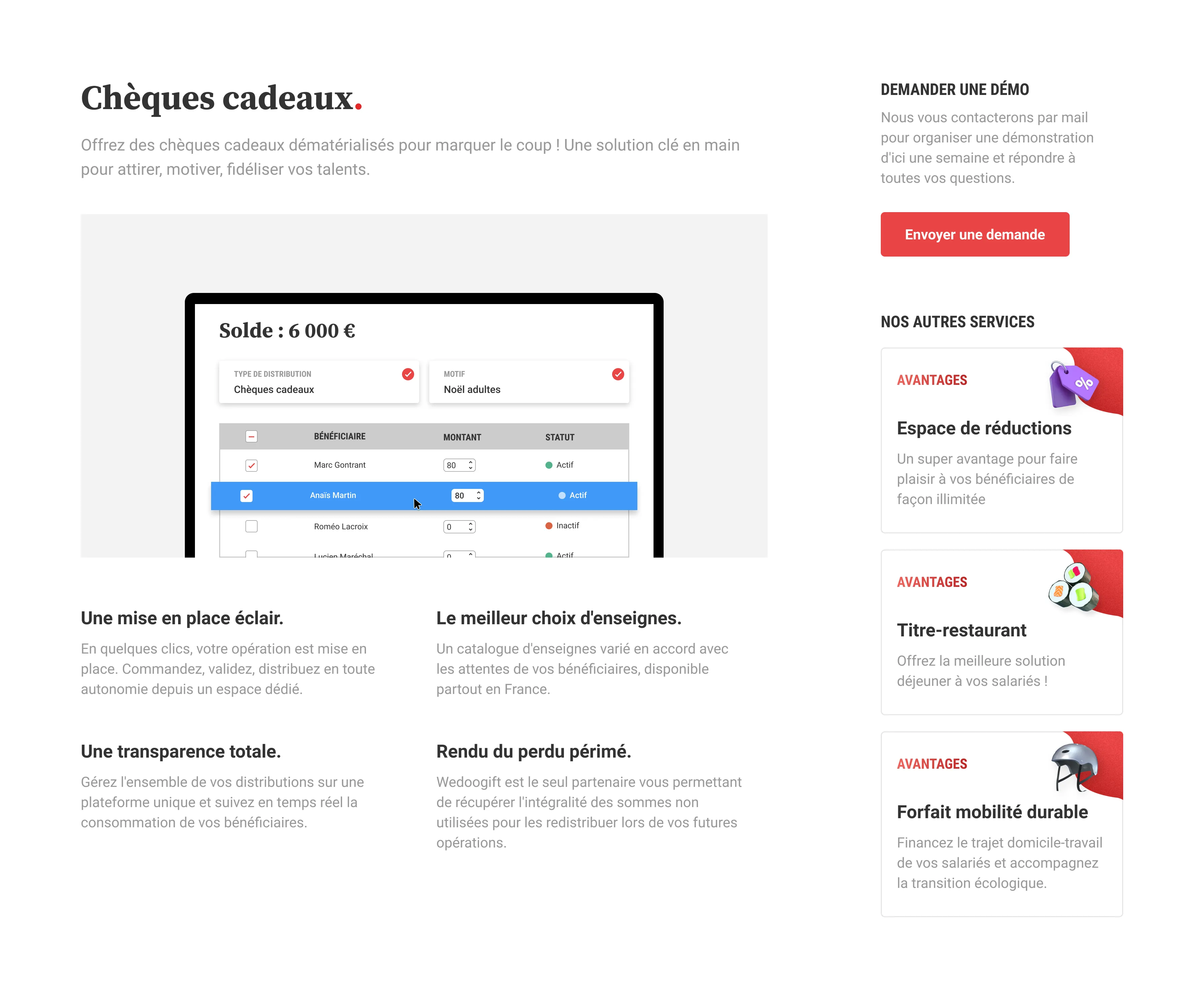 Présentation de l'offre chèques-cadeaux