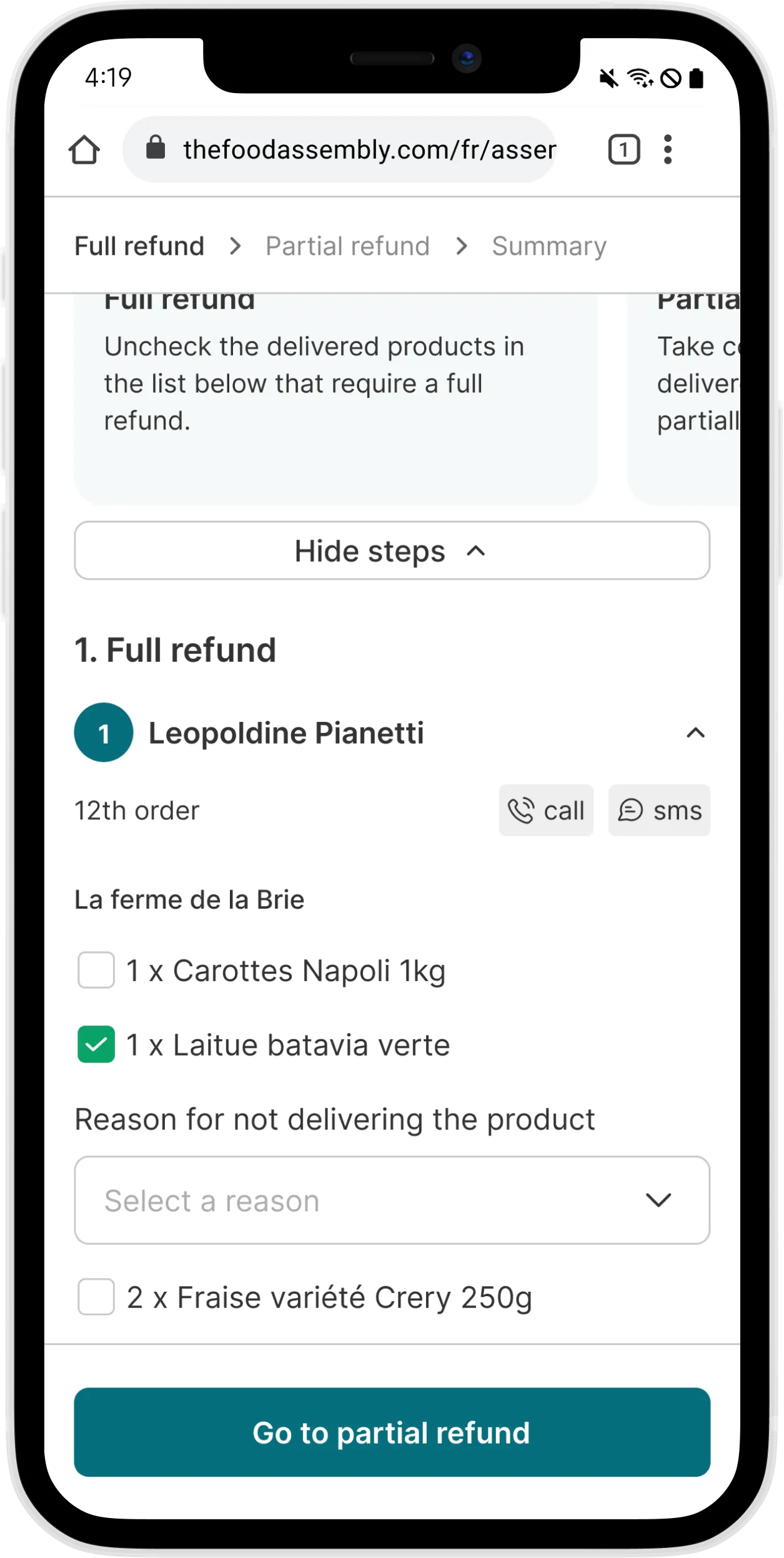 Remboursement total ou partiel d'une commande
