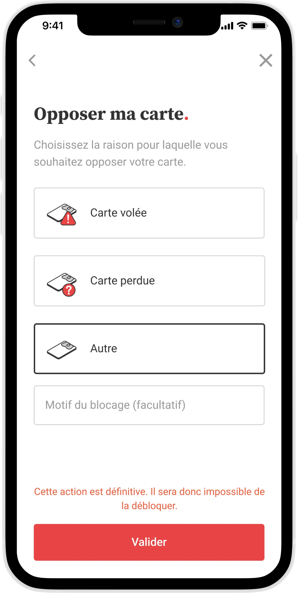 Opposition d'une carte perdue ou volée