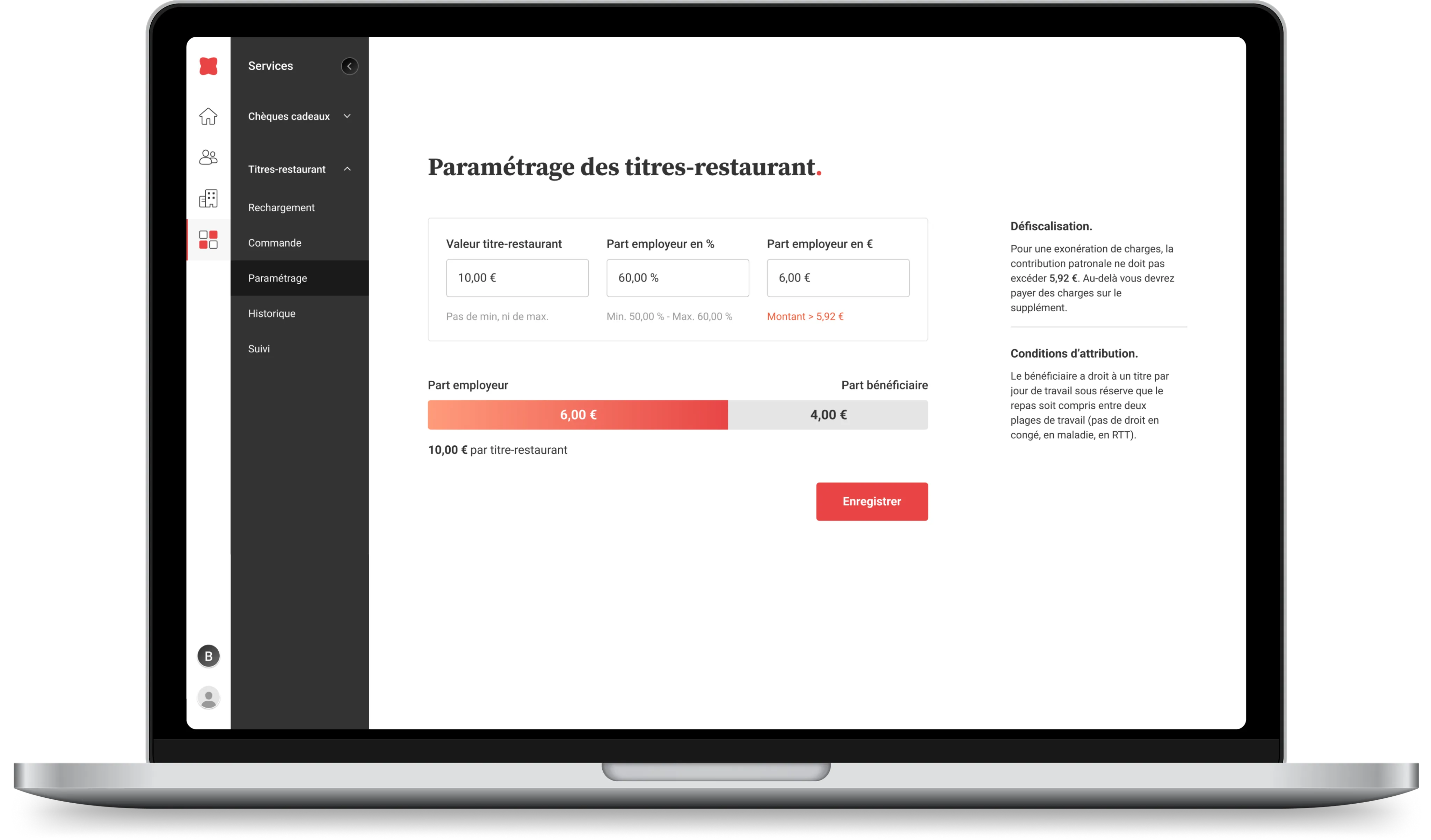 Paramétrage des titres-restaurant par l'administrateur RH